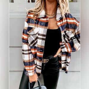 🧡 Hello Plaid! Button-Down Long Sleeve Jacket Shacket - Dusty Orange